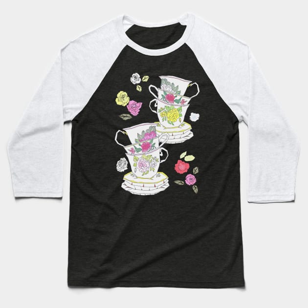 Vintage Tea Cups Baseball T-Shirt by minniemorrisart